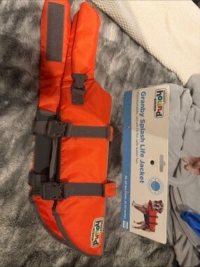 Outward Hound Bright Orange Dog Life Jacket with Gray Straps